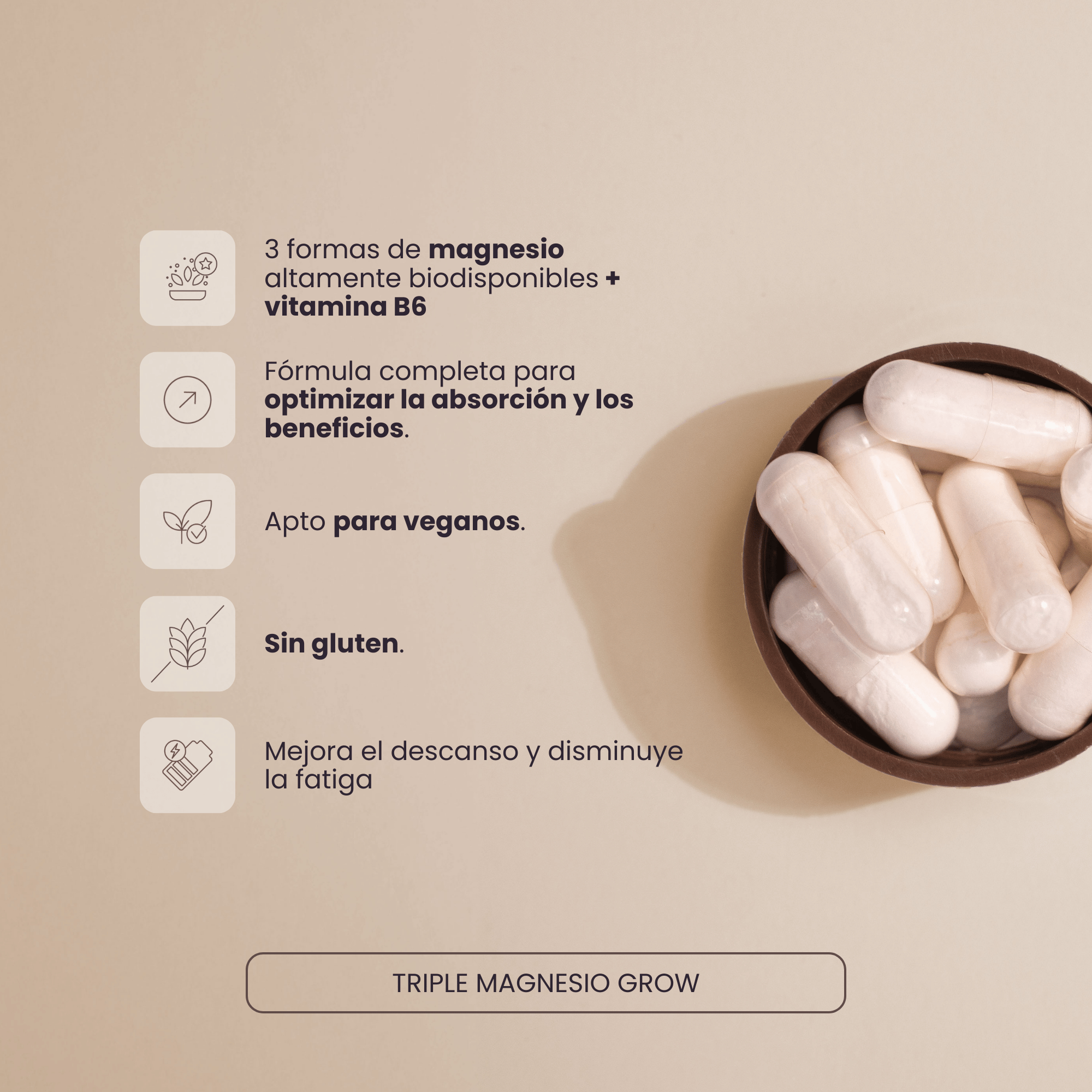 Detalle del bote de Triple Magnesio GROW Nutrition