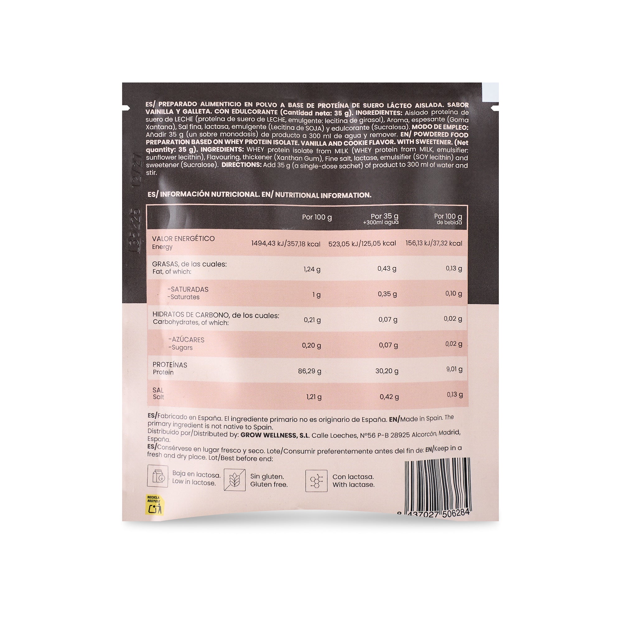 Proteína Monodosis Vainilla y Galleta Sobre