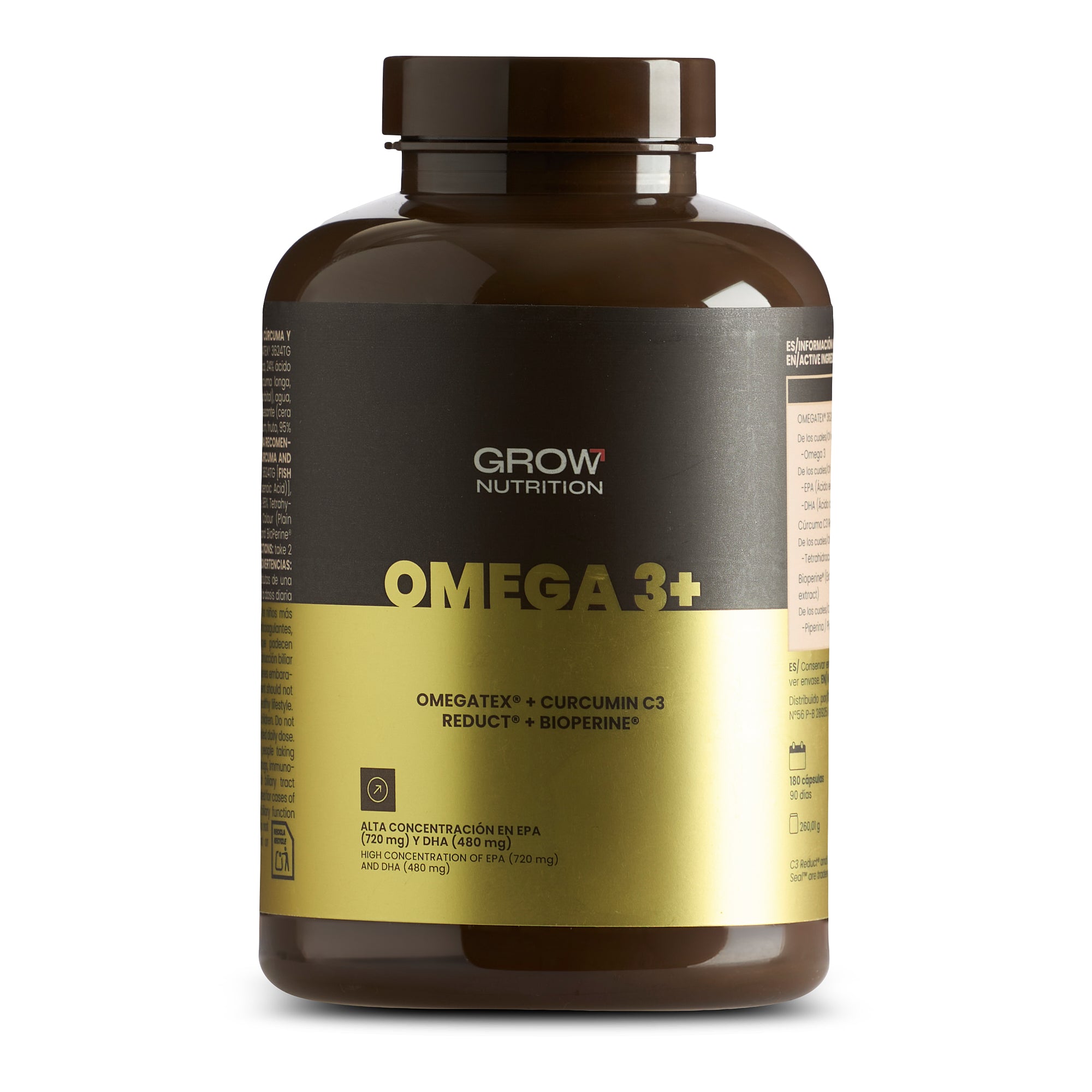 Bote grande de Omega 3+ GROW Nutrition, 180 cápsulas