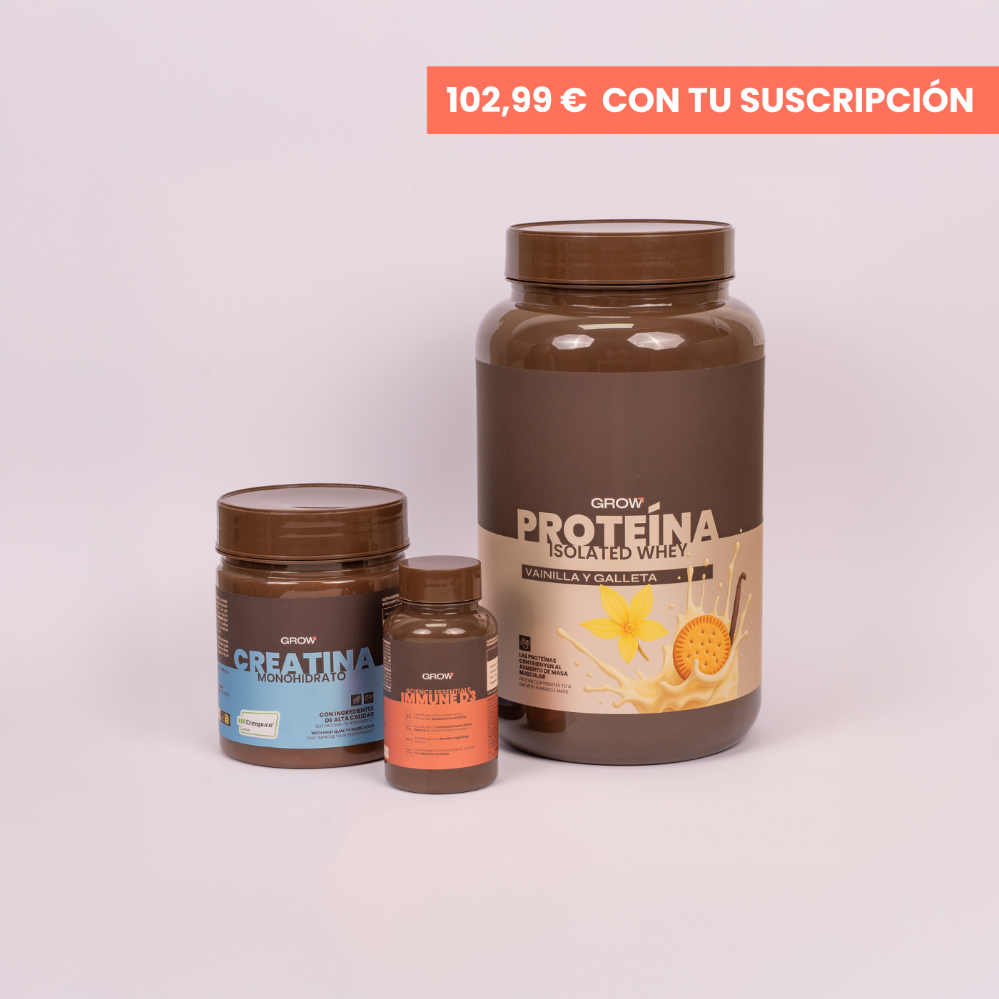 Pack proteína Vainilla y Galleta + Creatina + IMMUNE D3