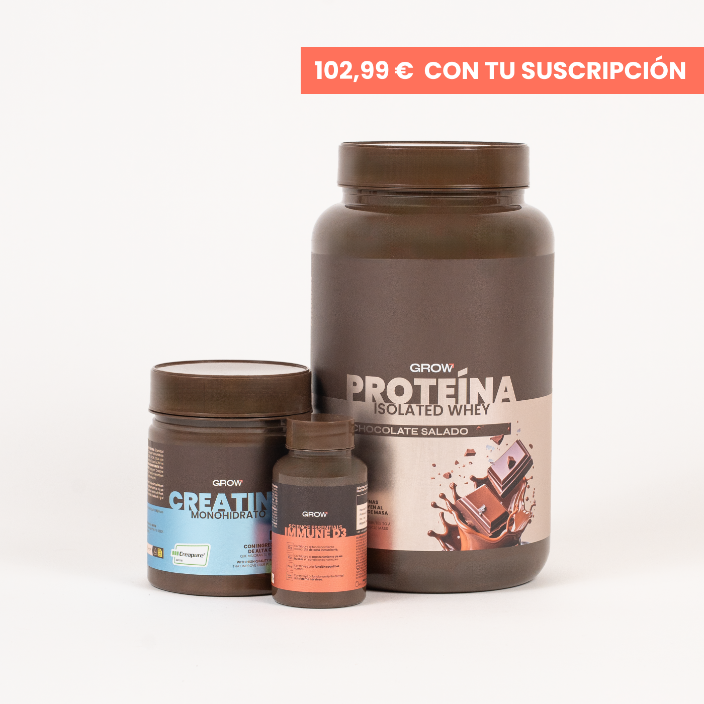 Pack proteína Chocolate Salado + Creatina + IMMUNE D3