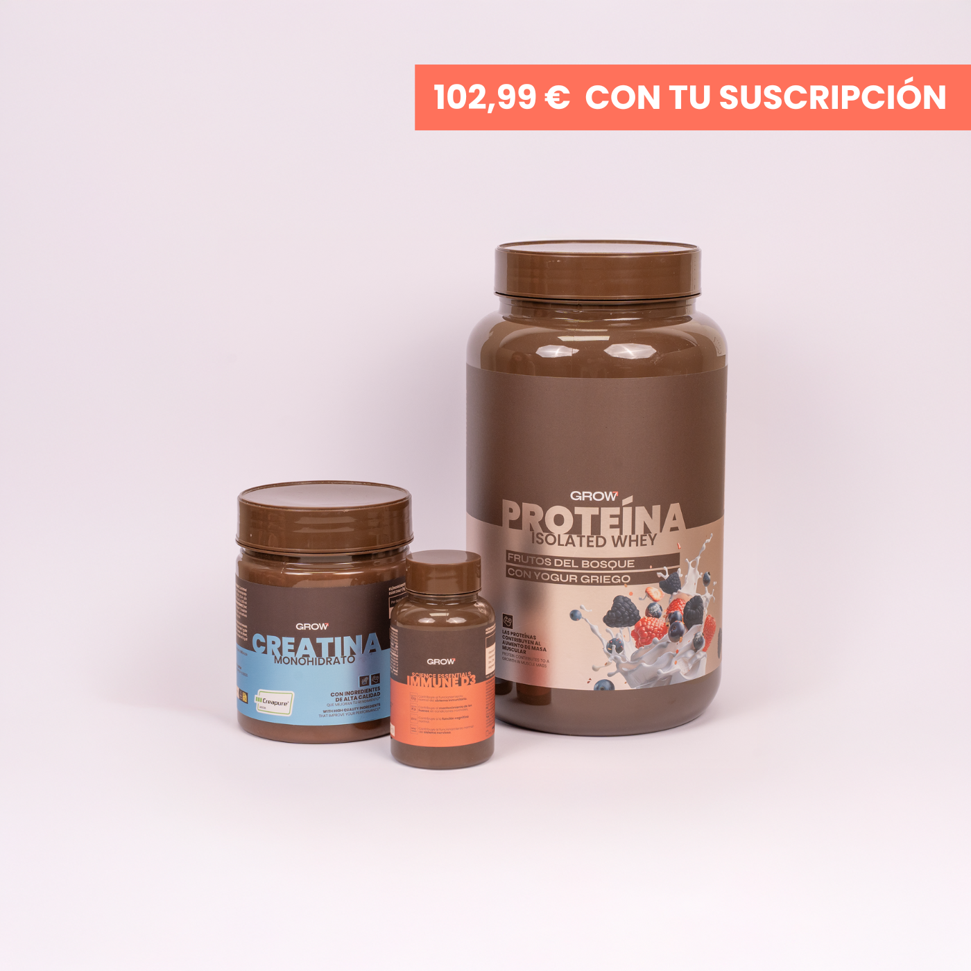 Pack proteína Frutos del Bosque con Yogur Griego + Creatina + IMMUNE D3