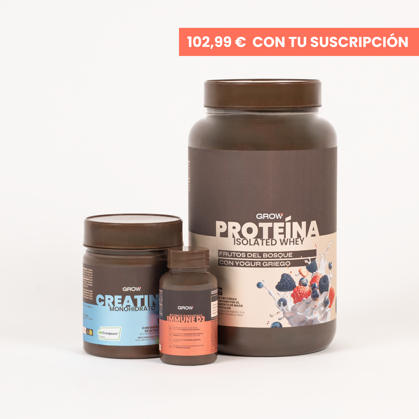 Pack proteína Frutos del Bosque con Yogur Griego + Creatina + IMMUNE D3