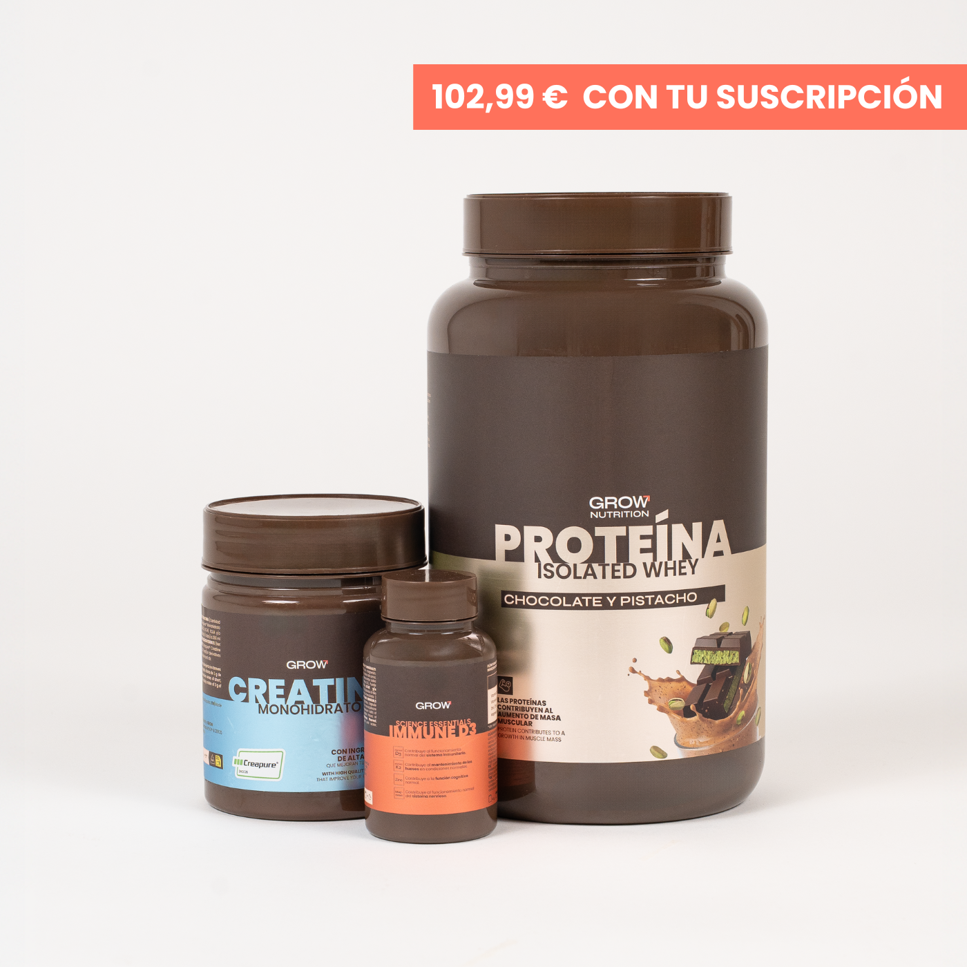 Pack proteína Chocolate y Pistacho + Creatina + IMMUNE D3